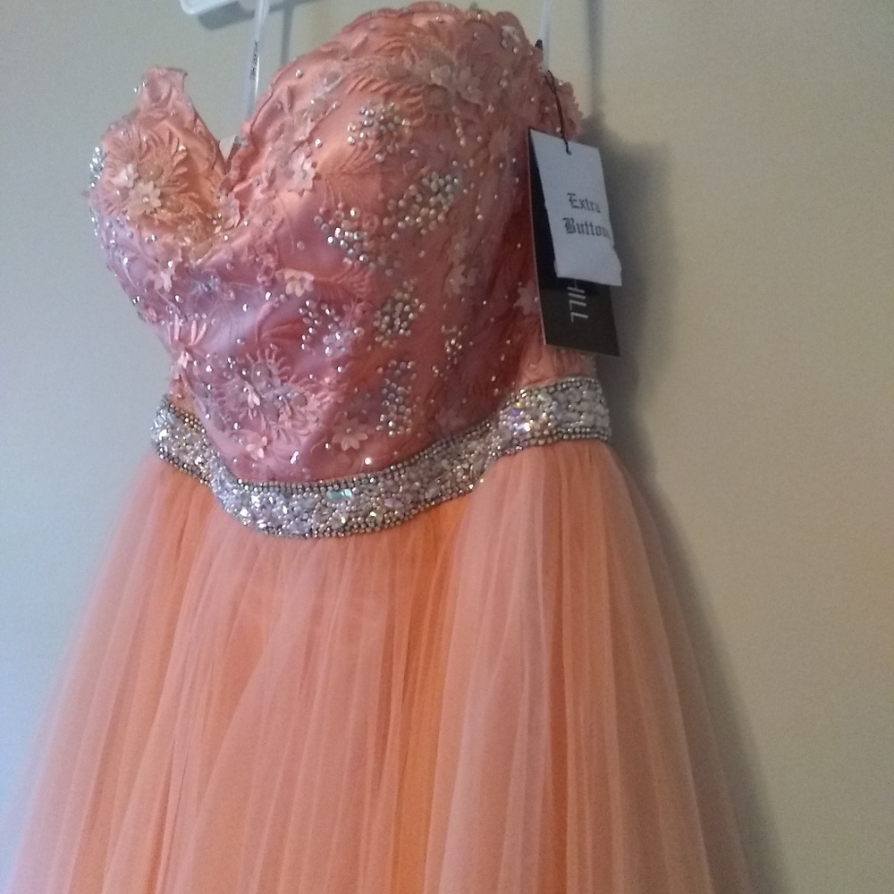 Long Coral Sherri Hill Prom Dress